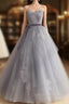 Gray Tulle Lace Long Prom Dress, Gray Ball Gown Formal Dress