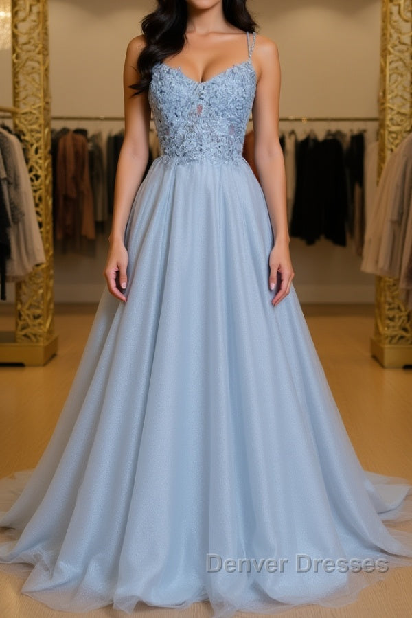 Gray tulle lace long prom Dress gray tulle formal Dress