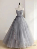 Gray Tulle Lace Long Prom Dress Sweet 16 Dress A Line Off Shoulder December Wedding Guest Dress