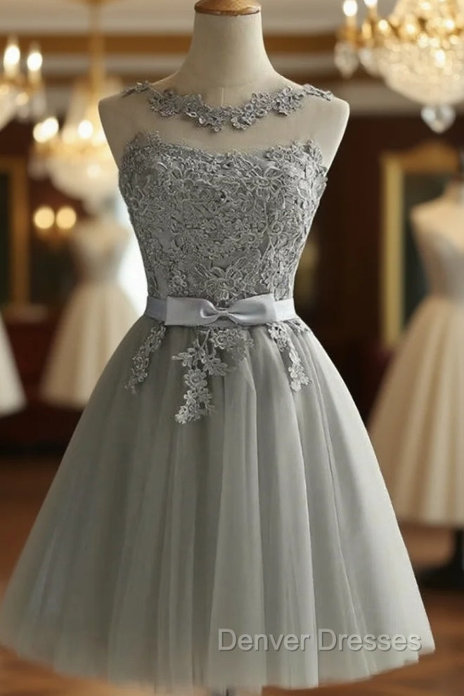 Gray Tulle Lace Short Homecoming Dress Main image