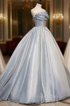 Gray Tulle Long A-Line Prom Dress, Gray Strapless Formal Evening Gown