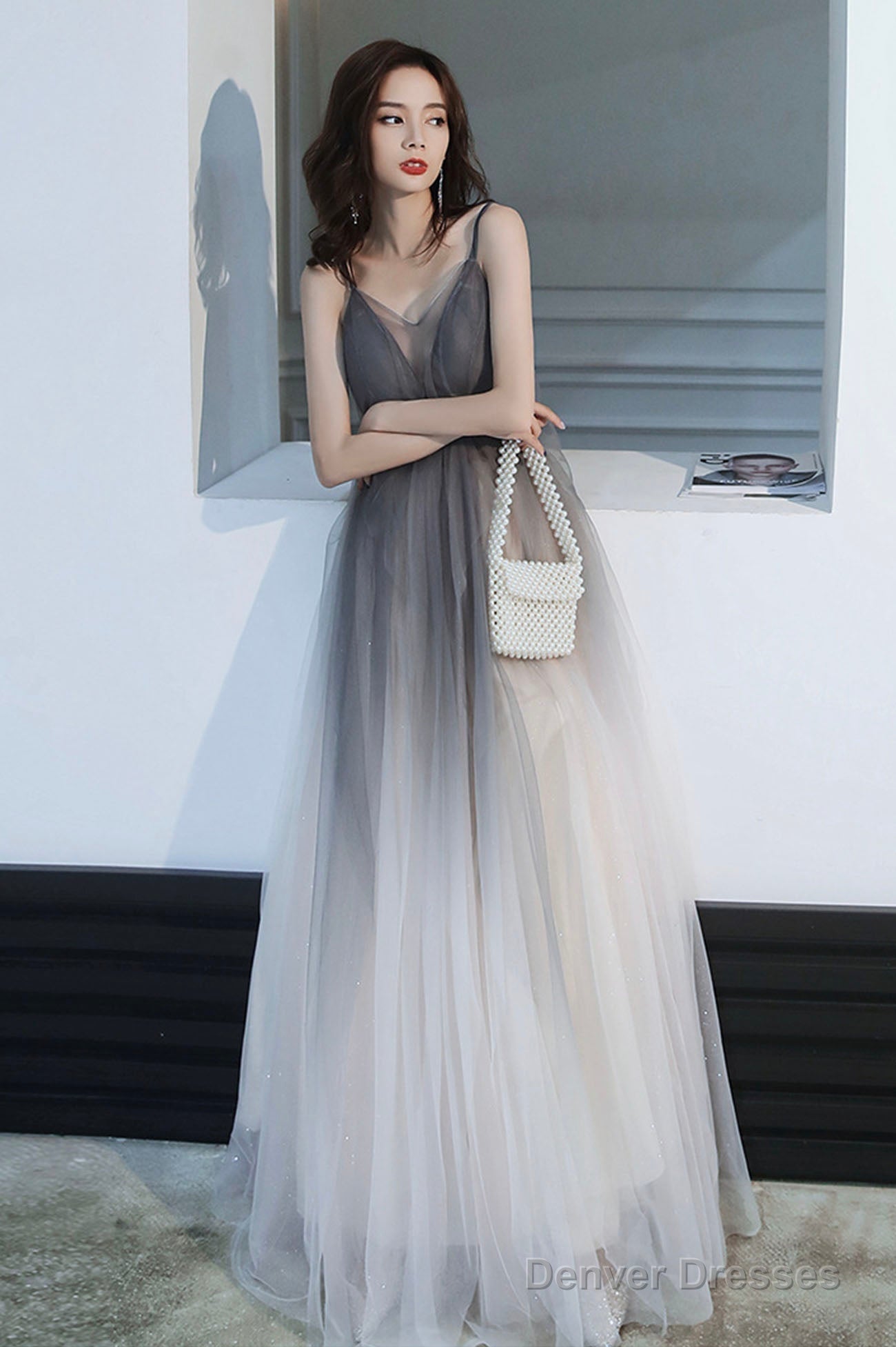 Gray Tulle Long Prom Dress, A-Line Backless Evening Dress Secondary image