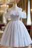 Gray Tulle Off the Shoulder Beading Homecoming Dress