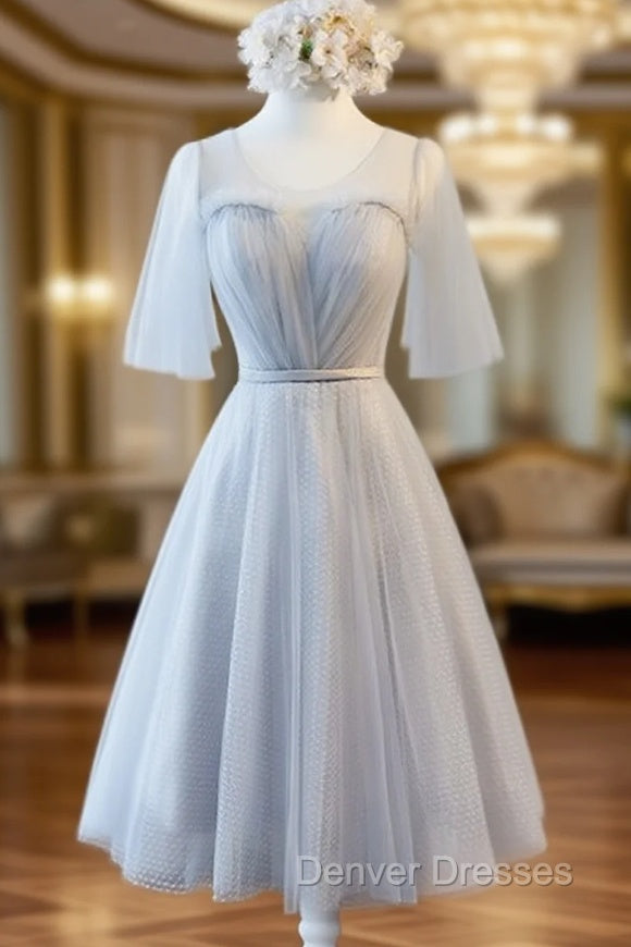 Gray Tulle Pleats Backless Bridesmaid Dress Main image