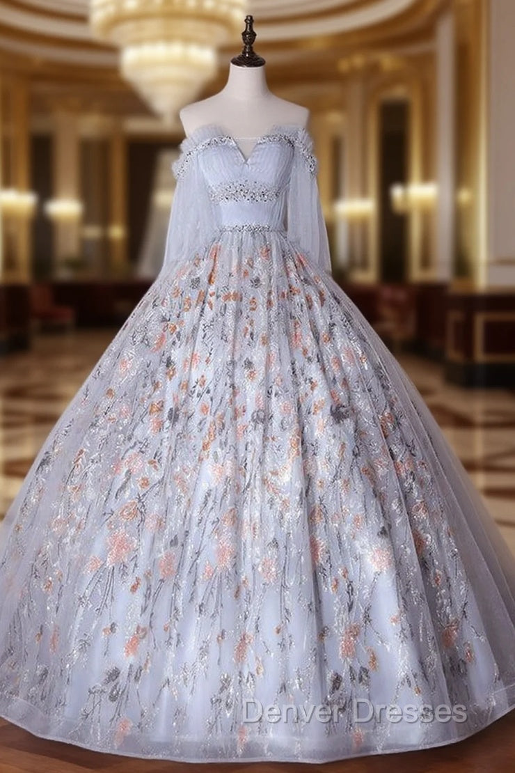 Gray Tulle Sequins Beading Pleats Quinceanera Dress Main image