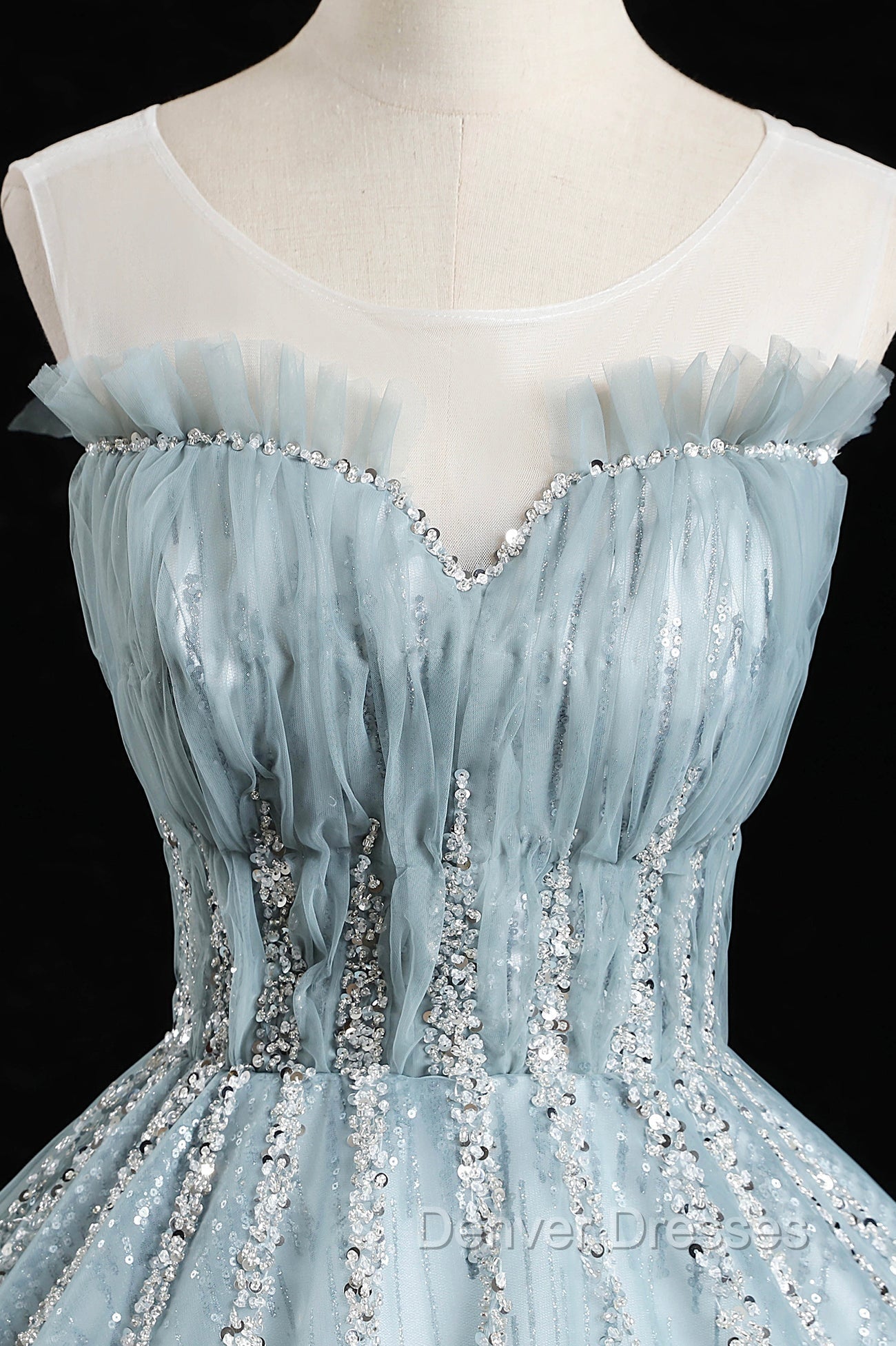 Gray Tulle Sequins Floor Length Prom Dress, A-Line Evening Party Gown Secondary image