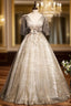 Gray Tulle Sequins Off the Shoulder Prom Dress