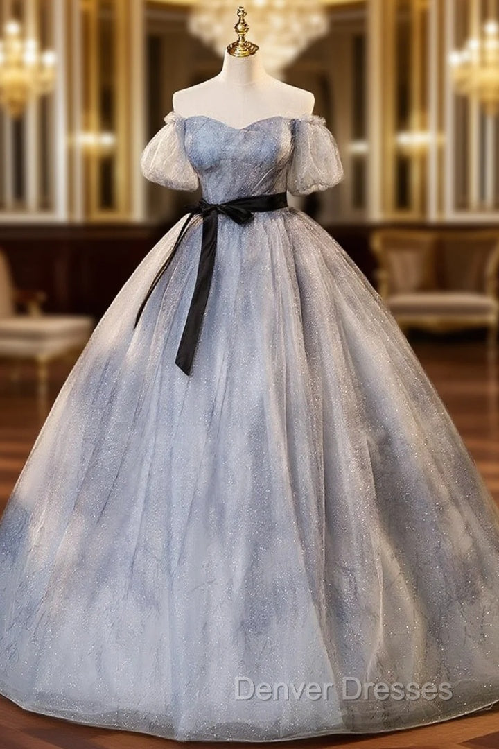 Gray Tulle Sequins Off the Shoulder Puff Sleeve Quinceanera Dress Main image