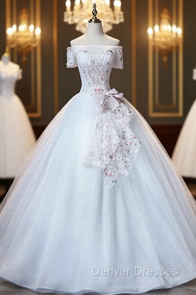 Gray Tulle Sequins Off the Shoulder Quinceanera Dress