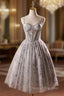 Gray Tulle Sequins Straps Homecoming Dress