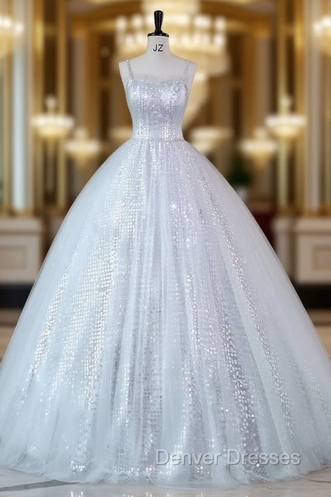 Gray Tulle Sequins Straps Quinceanera Dress Main image