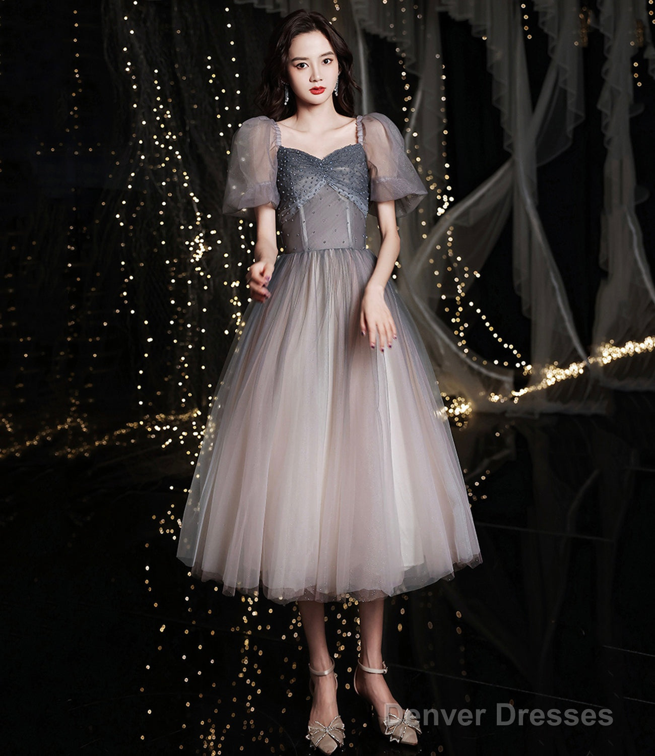 Gray Tulle Short A Line Dress Homecoming Dress Main image