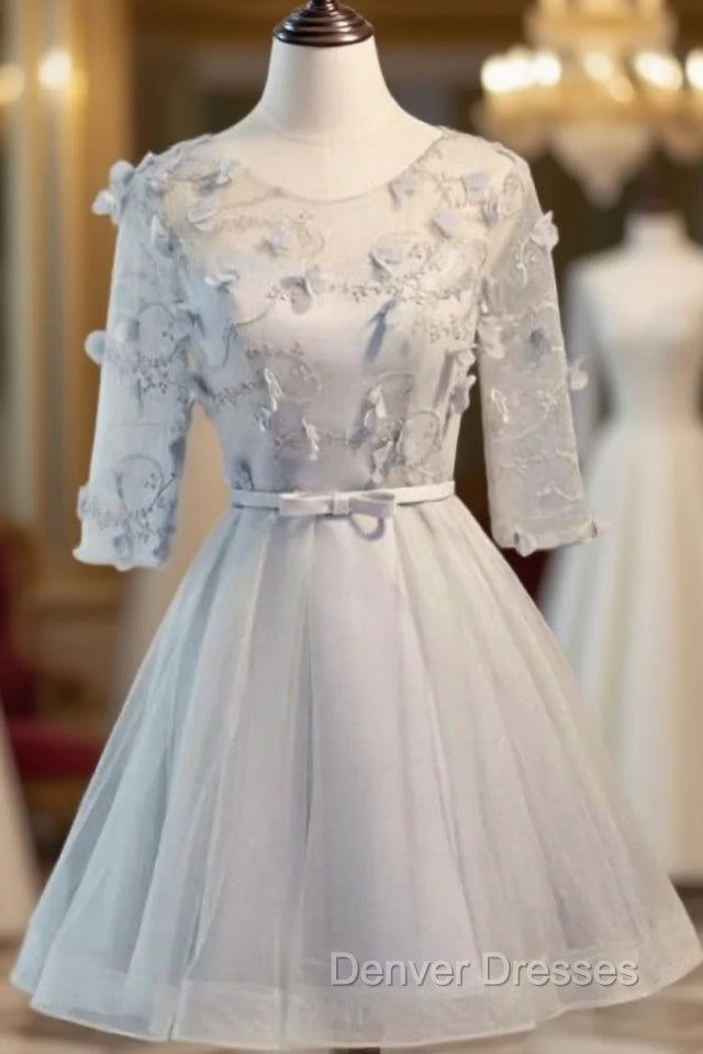Gray Tulle Short Sleeve Homecoming Dress Main image