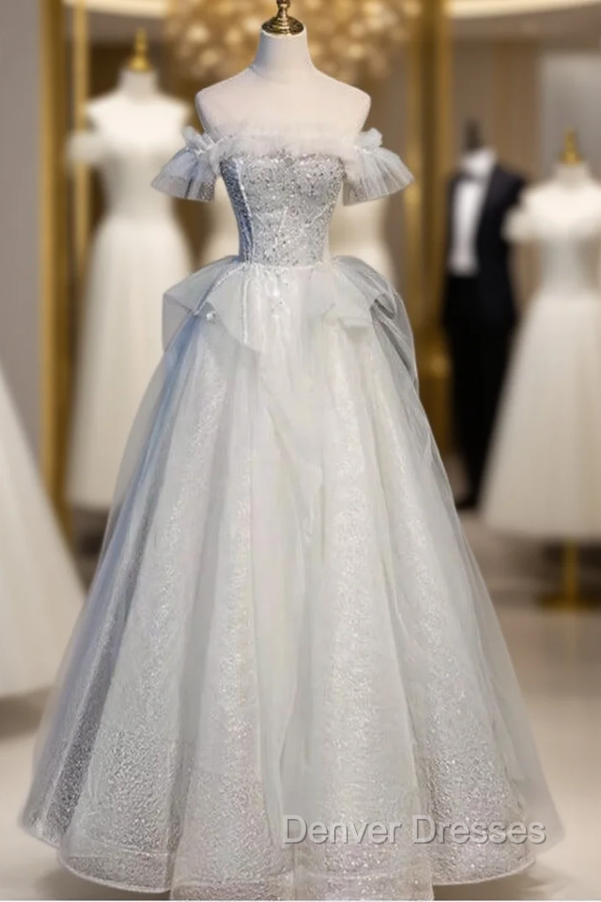 Gray Tulle Short Sleeve Quinceanera Dress