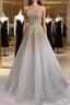 Gray Tulle Strapless Beading Sequins Prom Dress