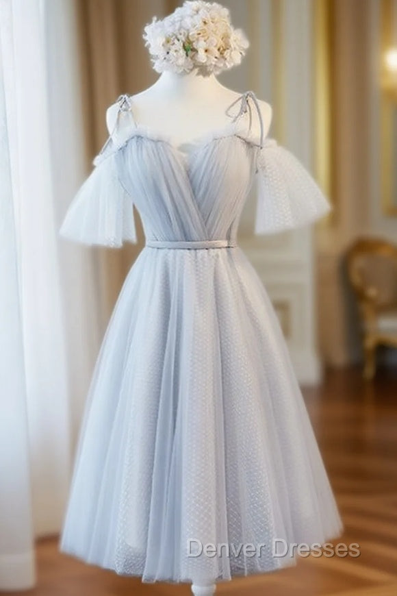 Gray Tulle Straps Short Formal Dress Main image