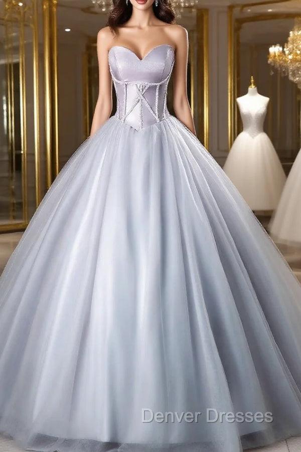 Gray Tulle Sweetheart Beading Quinceanera Dress