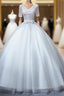 Gray Tulle V-neck Short Sleeve Appliques Quinceanera Dress