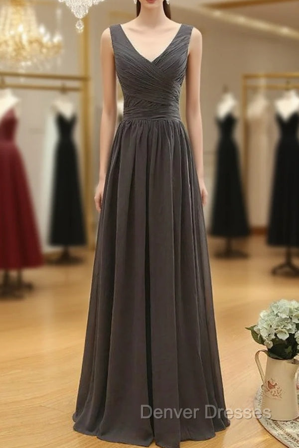 Gray V-neck Chiffon Backless Pleat Bridesmaid Dress Main image