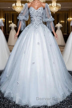 Gray v neck tulle lace long prom Dress, gray tulle lace evening Dress