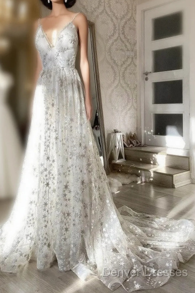 Gray V Neck Tulle Long Prom Dress Gray Evening Dress Main image