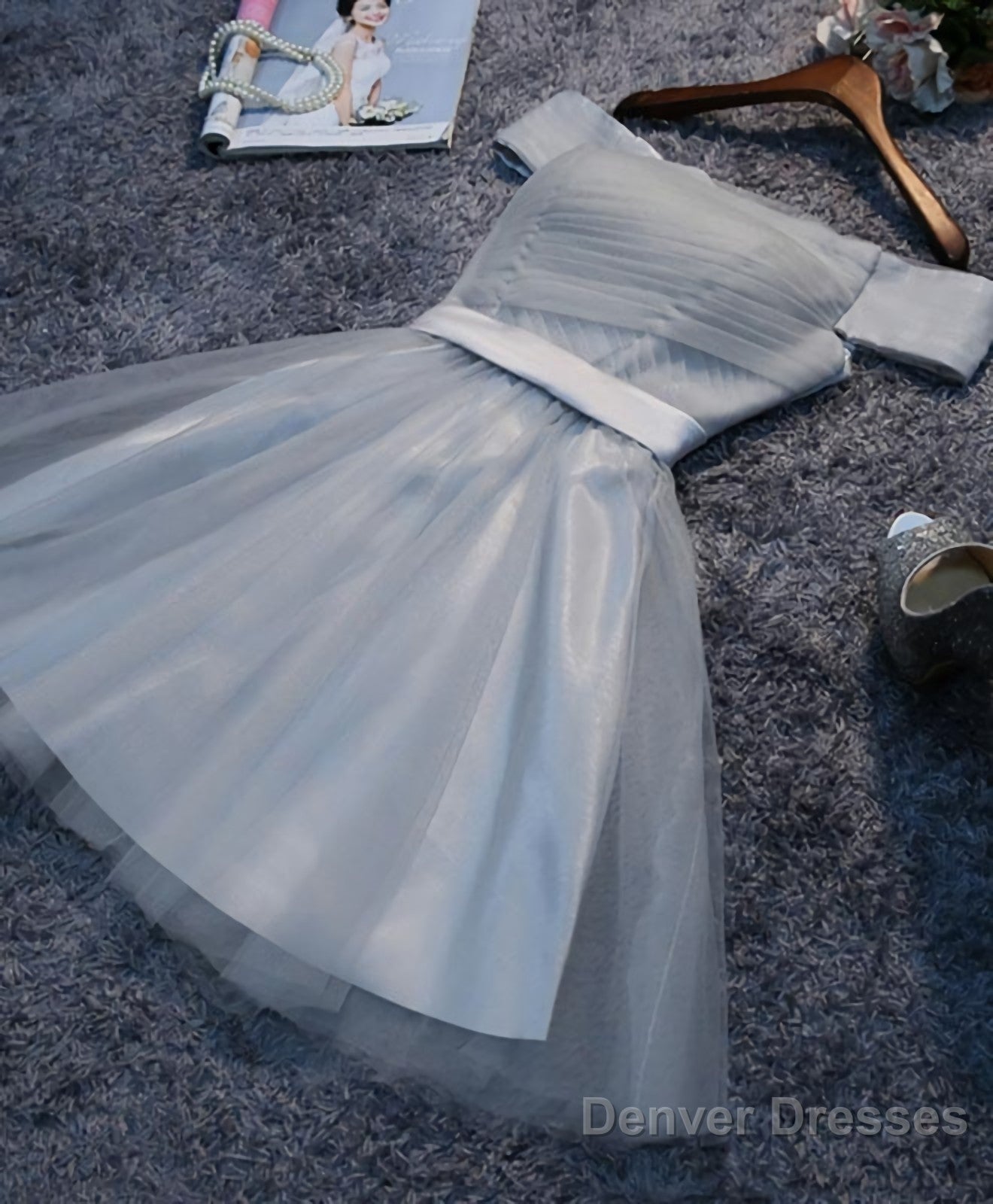 Simple Gray Tulle Mini Prom Dress, Homecoming Dress Main image