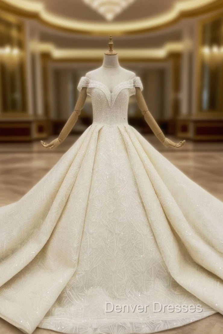 Great Choice Champagne Ball Gown Sequins Cap Sleeve Beading Wedding Dress Main image