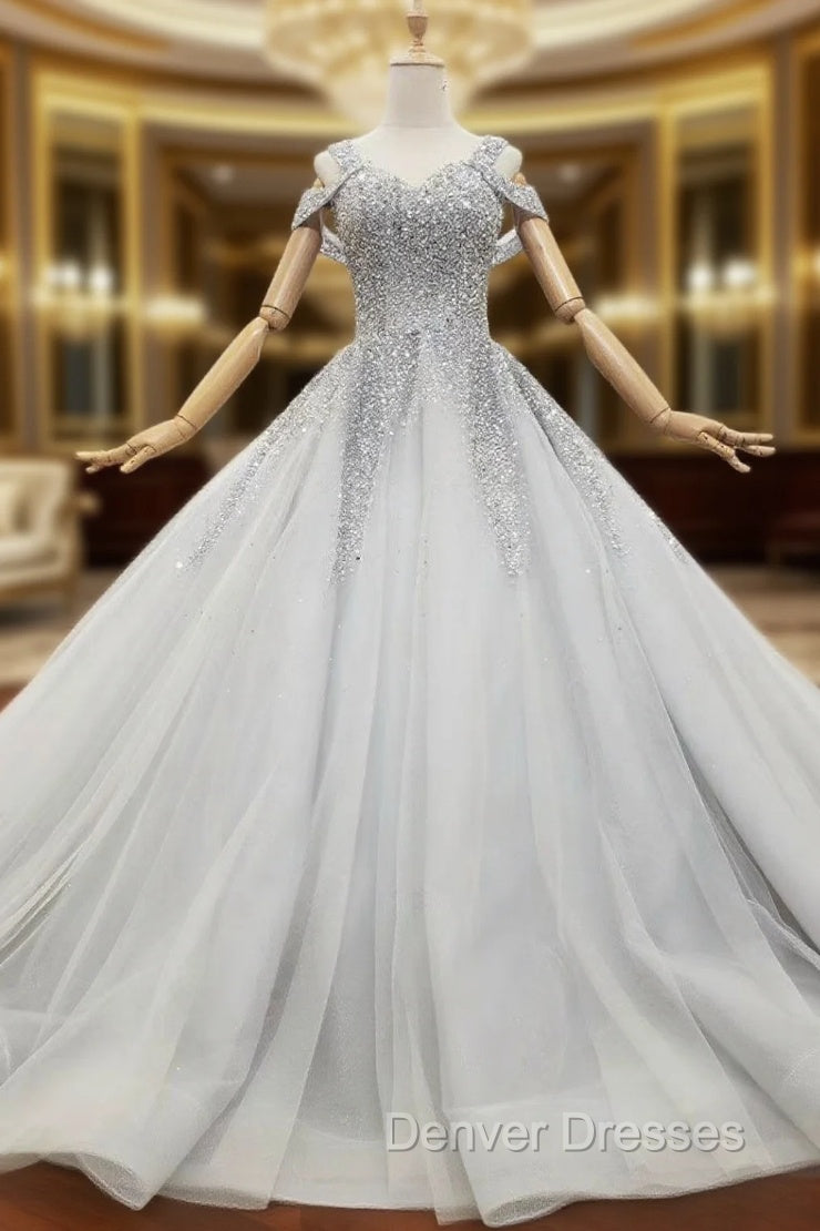 Great Choice Gray Ball Gown Tulle Straps Sleeveless Beading Sequins Wedding Dress Main image