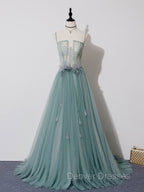 Green A Line Lace Long Prom Dress, A Line Green Lace Long Formal Evening Dress