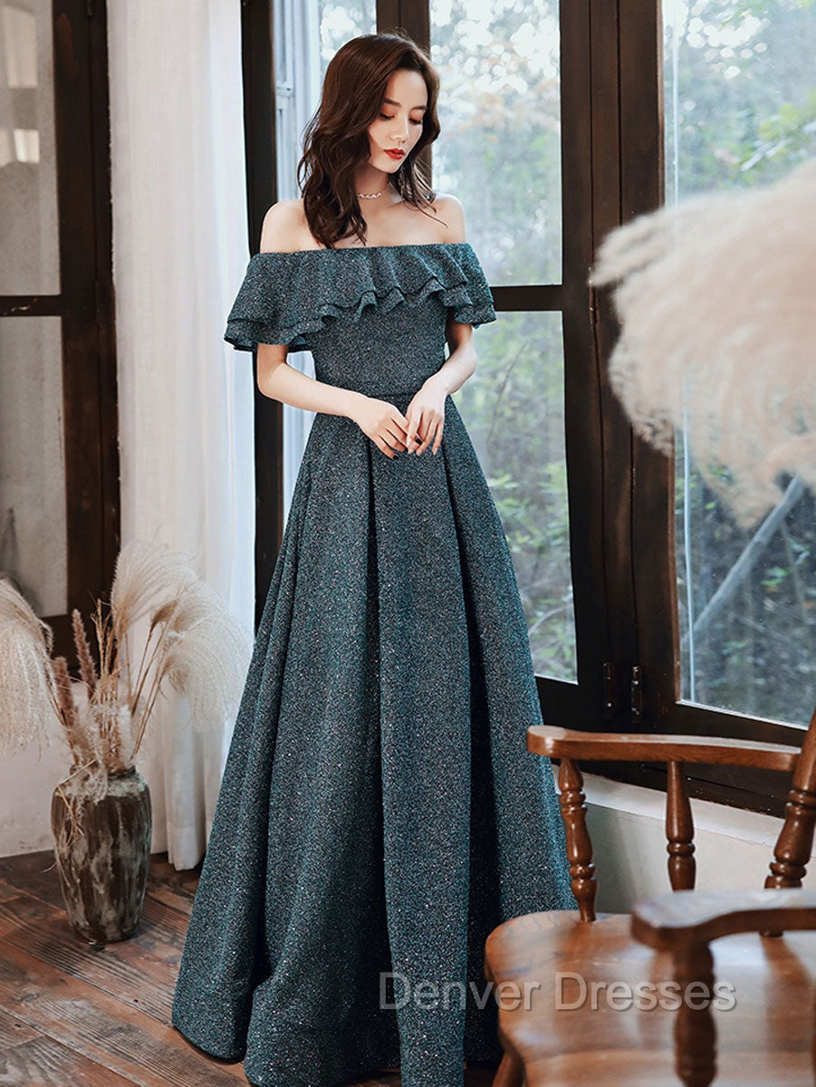 Green A Line Off Shoulder Long Prom Dress, Green Bridesmaid Dress