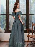 Green A Line Off Shoulder Long Prom Dress, Green Bridesmaid Dress