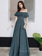 Green A Line Off Shoulder Long Prom Dress, Green Bridesmaid Dress