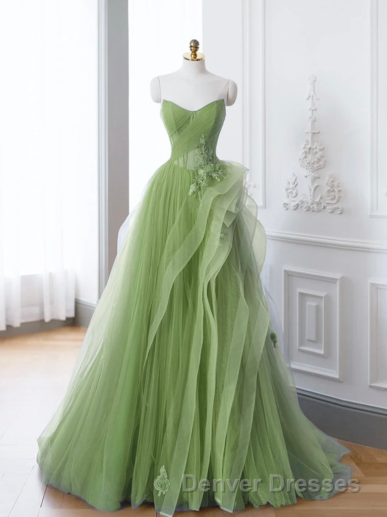 Green A-Line Off Shoulder Long Prom Dress Lace Long Evening Dress Secondary image