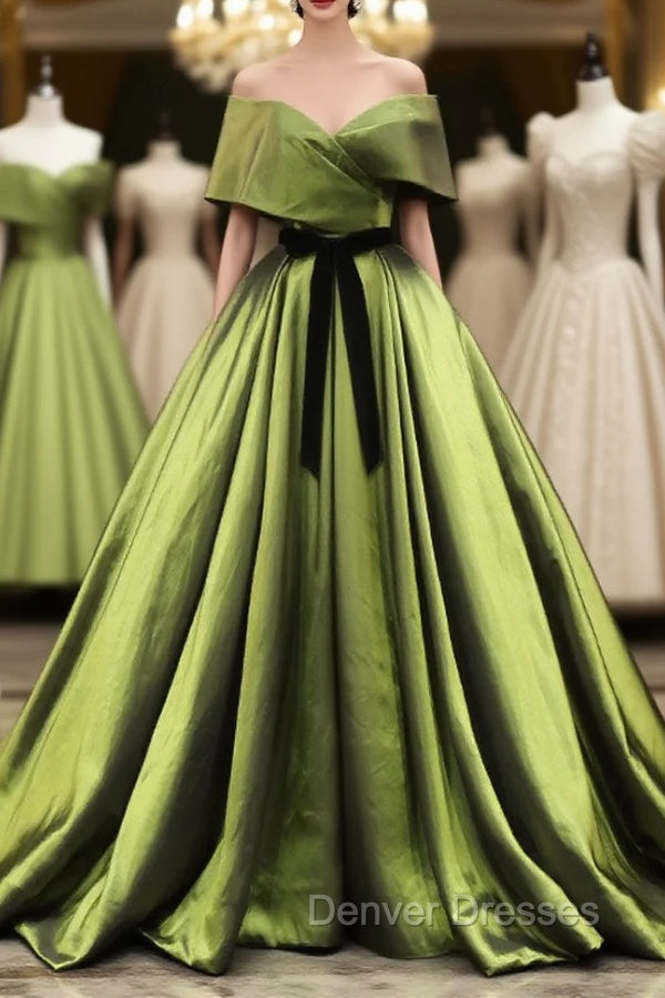 Green A Line Satin Long Prom Dress Green Long Bridesmaid Dress