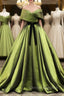 Green A Line Satin Long Prom Dress Green Long Bridesmaid Dress