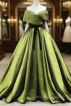 Green A line Satin Long Prom Dress, Green Satin Formal Evening Dress