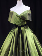 Green A line Satin Long Prom Dress, Green Satin Formal Evening Dress