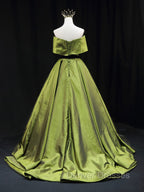 Green A line Satin Long Prom Dress, Green Satin Formal Evening Dress