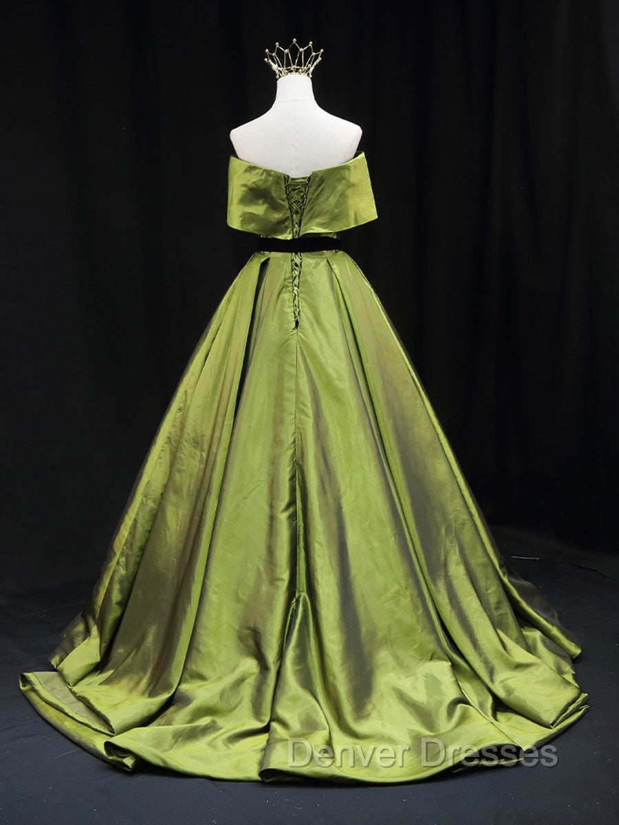 Green A line Satin Long Prom Dress, Green Satin Formal Evening Dress