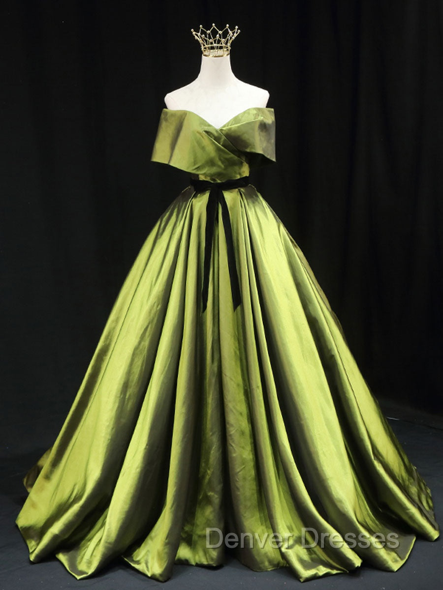 Green A line Satin Long Prom Dress, Green Satin Formal Evening Dress Main image