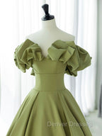 Green A-Line Satin Long Prom Dress, Green Formal Evening Dress