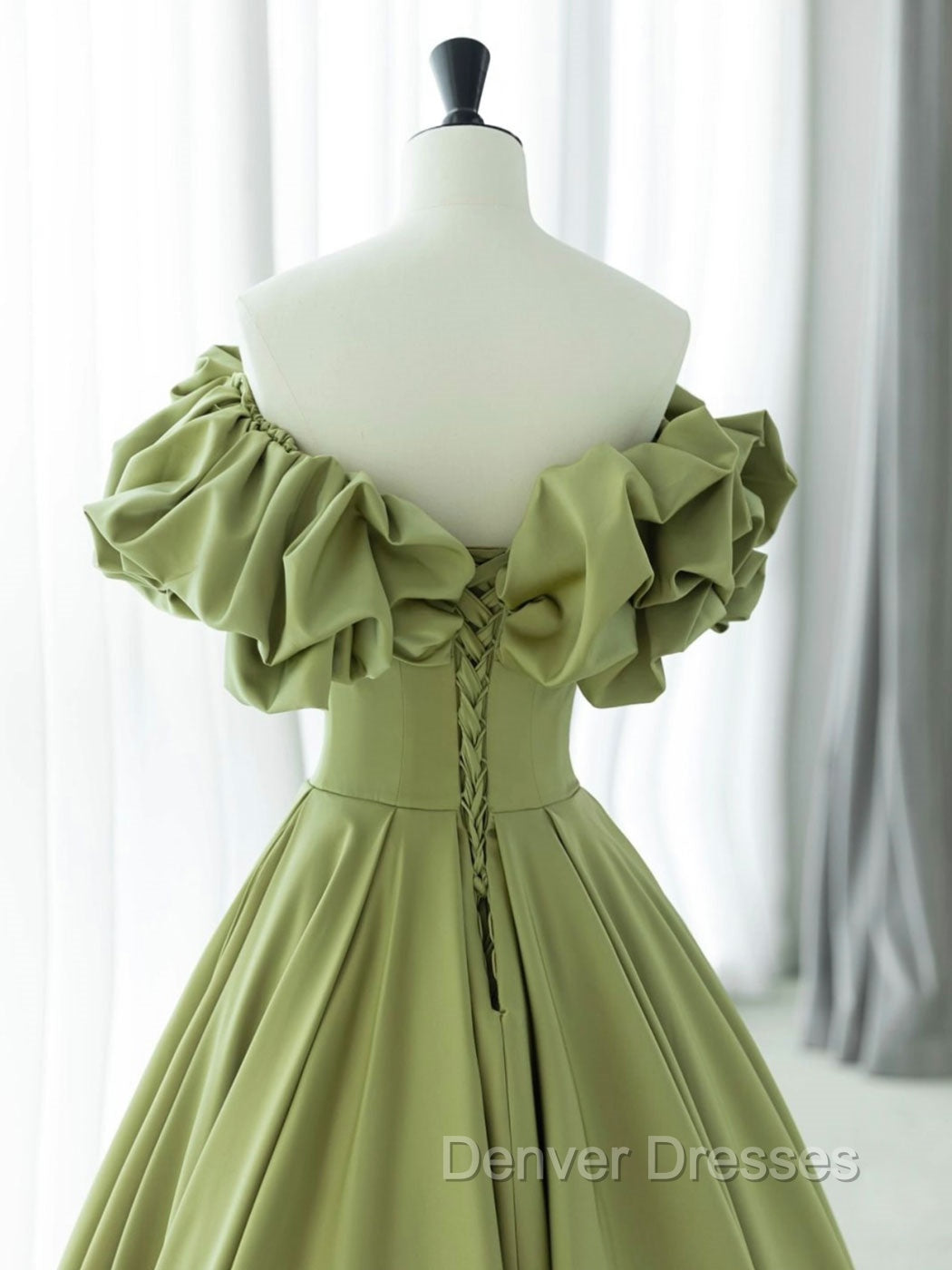 Green A-Line Satin Long Prom Dress, Green Formal Evening Dress