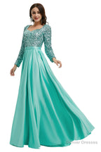 A-Line Sequins Sweet Neck Long Sleeve Prom Dresses