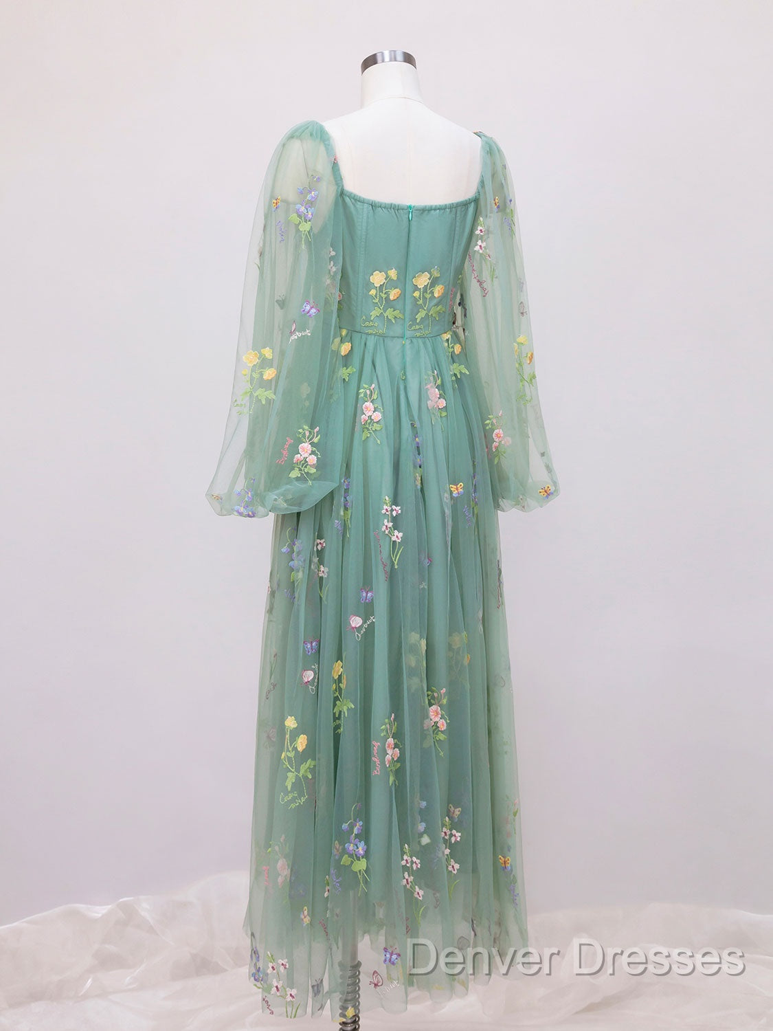 Green A-Line Sweetheart Green Tulle Lace Long Prom Dress, Green Formal Dress