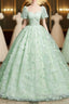 Green A-Line Tulle Beaded Sequin Long Prom Dress, Beautiful 3D Butterfly Evening Dress