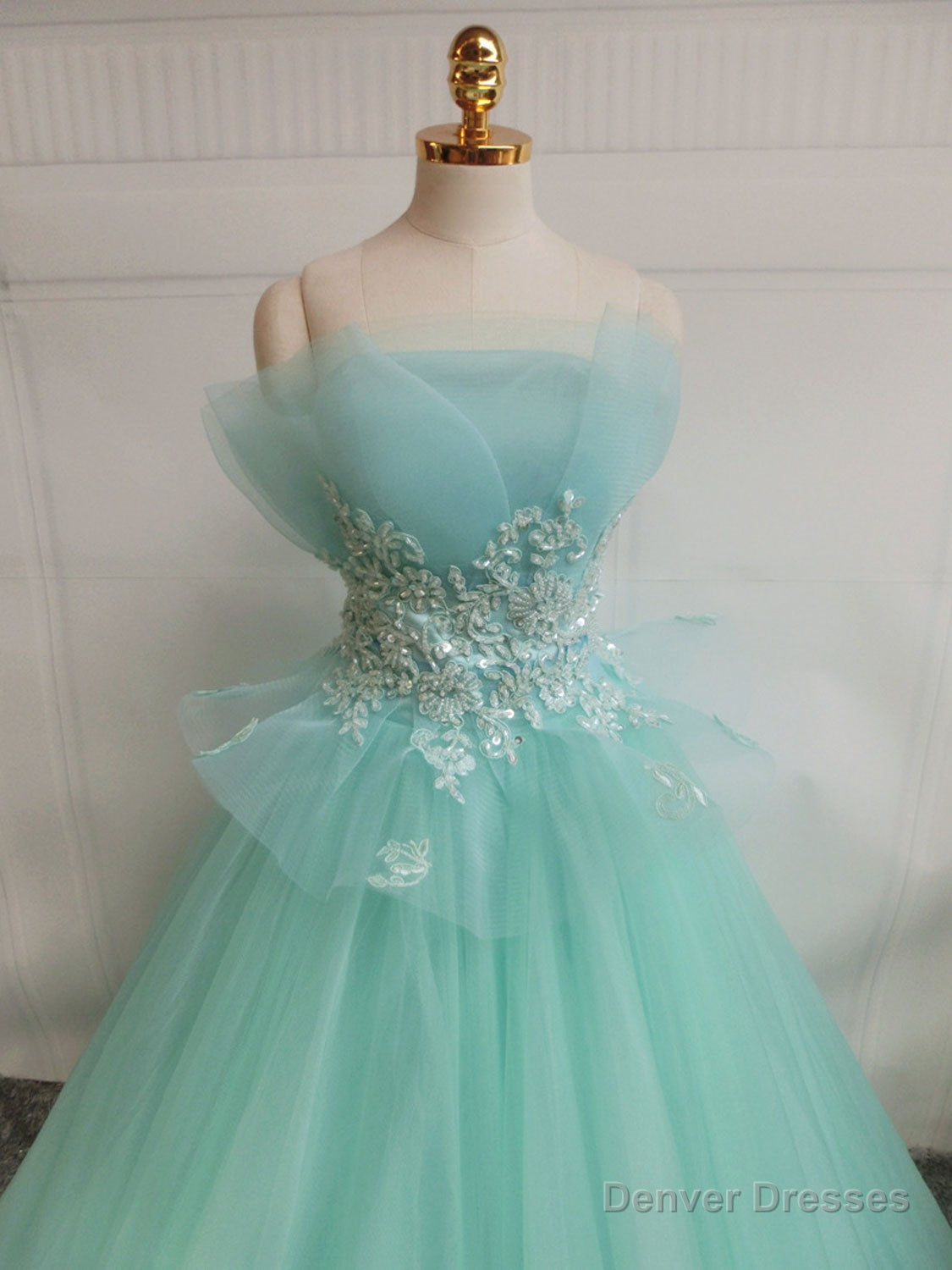 Green  A-Line Tulle Lace Long Prom Dress, Green Sweet 16 Dress Secondary image