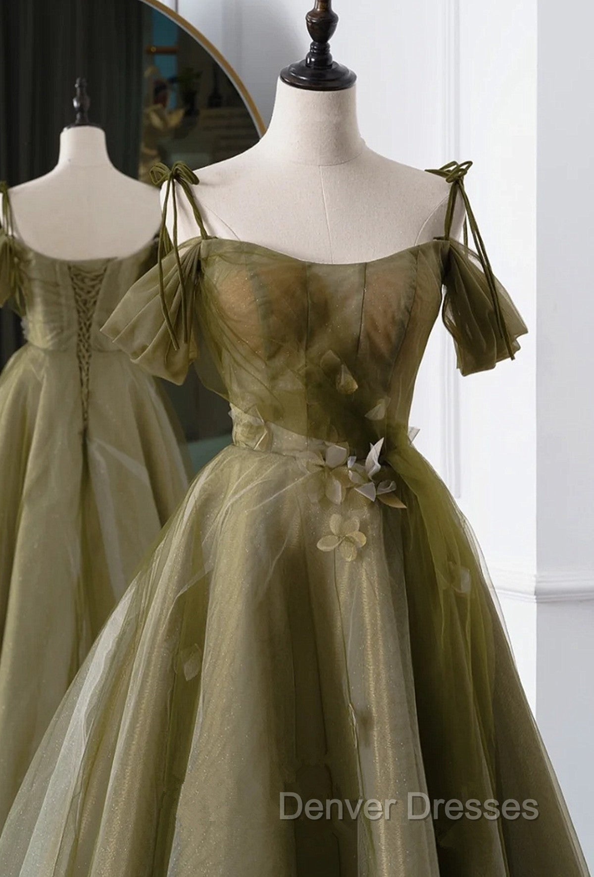 Green A-line Tulle Long Sweetheart Party Dress, Green Tulle Prom Dress Secondary image