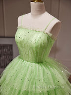 Green A-Line Tulle Short Prom Dress, Green Homecoming Dress