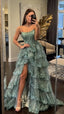 Green Applique Formal Prom Dress, Long Evening Party Dress
