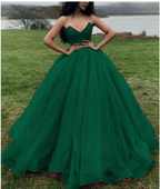 Green Ball Gown Organza Green Puffy Prom Dress